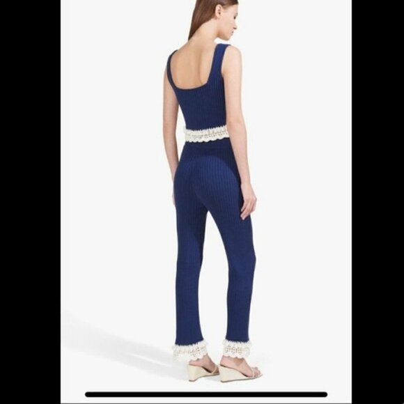 Staud Knit Pants with Crochet Trim in Navy - Picture 3 of 15